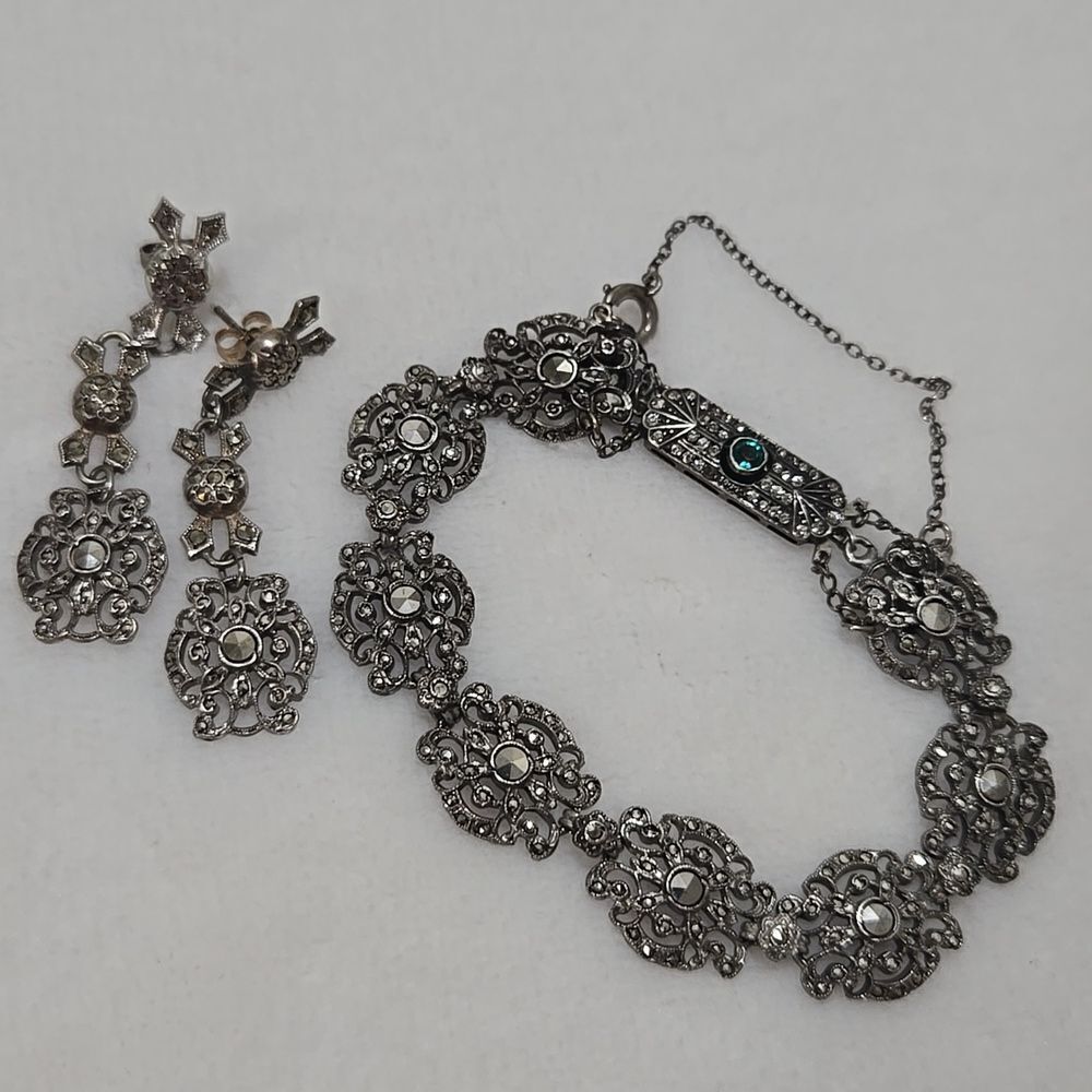 Art Deco Sterling Silver German Bracelet With Matching Earrings